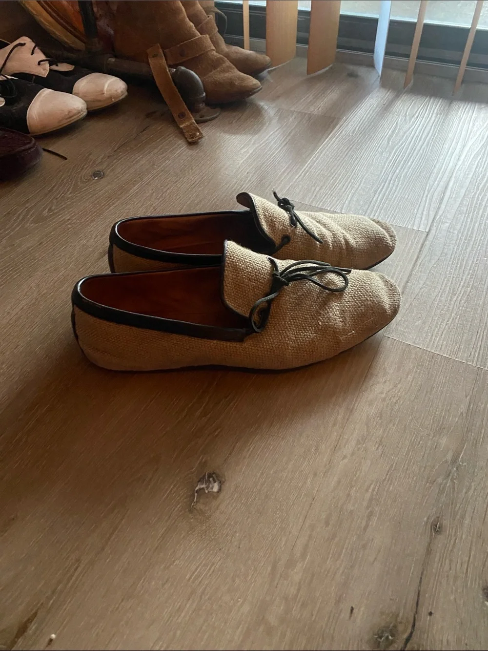 Bottega Veneta Tan Loafers with Black Trim